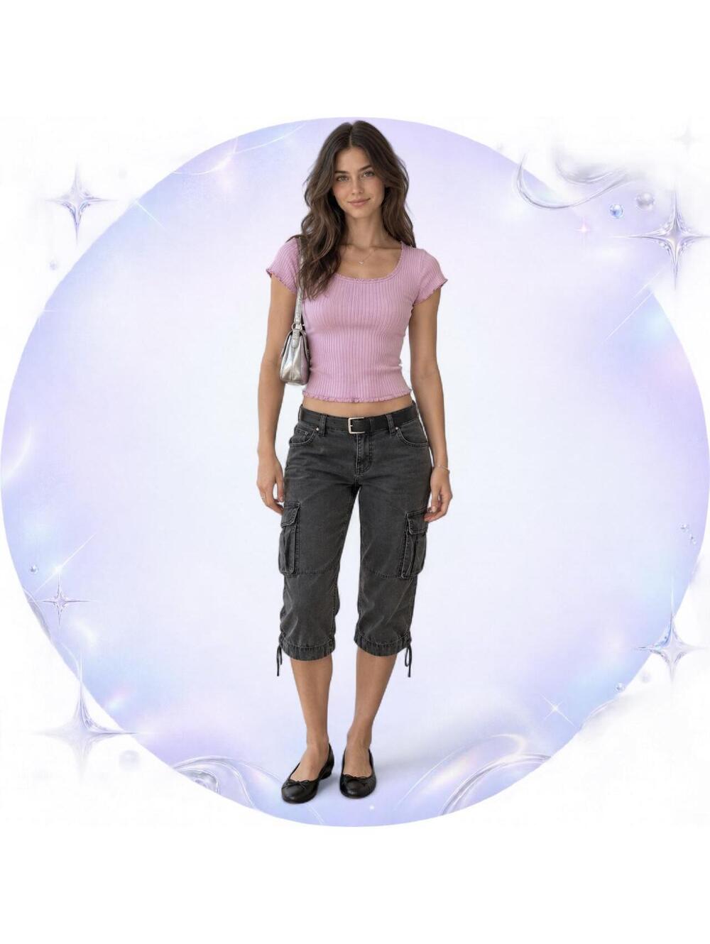 Y2K Ambiance Dusty Pink Ribbed Flutter-Sleeve Baby Tee